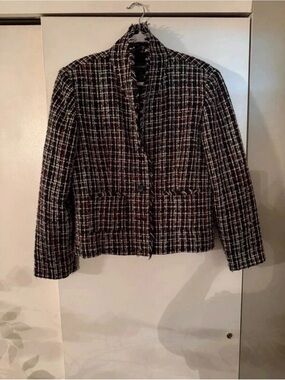 Requirements Black and White Tweed Cropped Blazer
